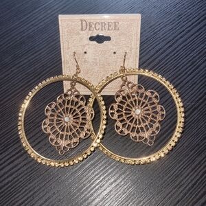 Decree Large Hoop Dangle Earrings Gold Color